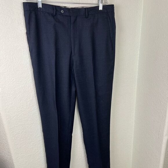 Santorelli Wool F/F Blue/Black Houndstooth Dress Pants Size 35"W - Picture 6 of 8